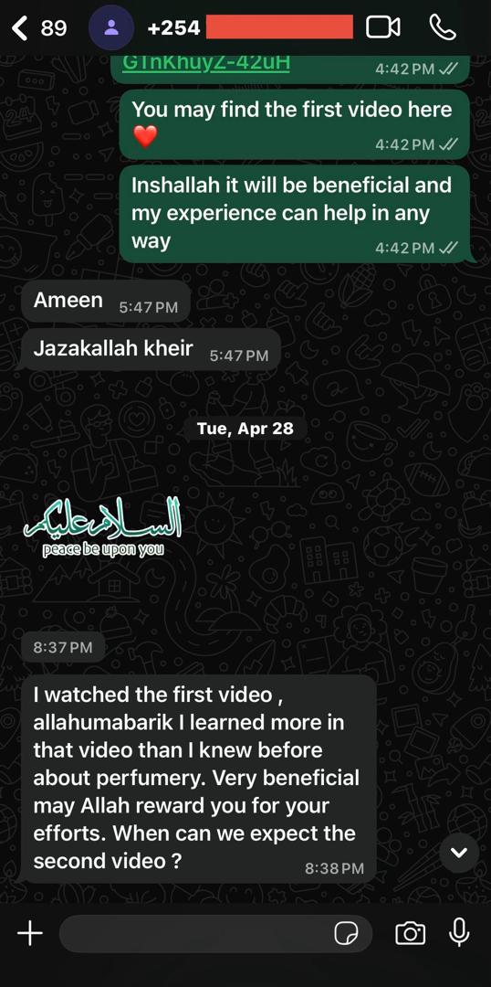 Screenshot of a student message reviewing the course